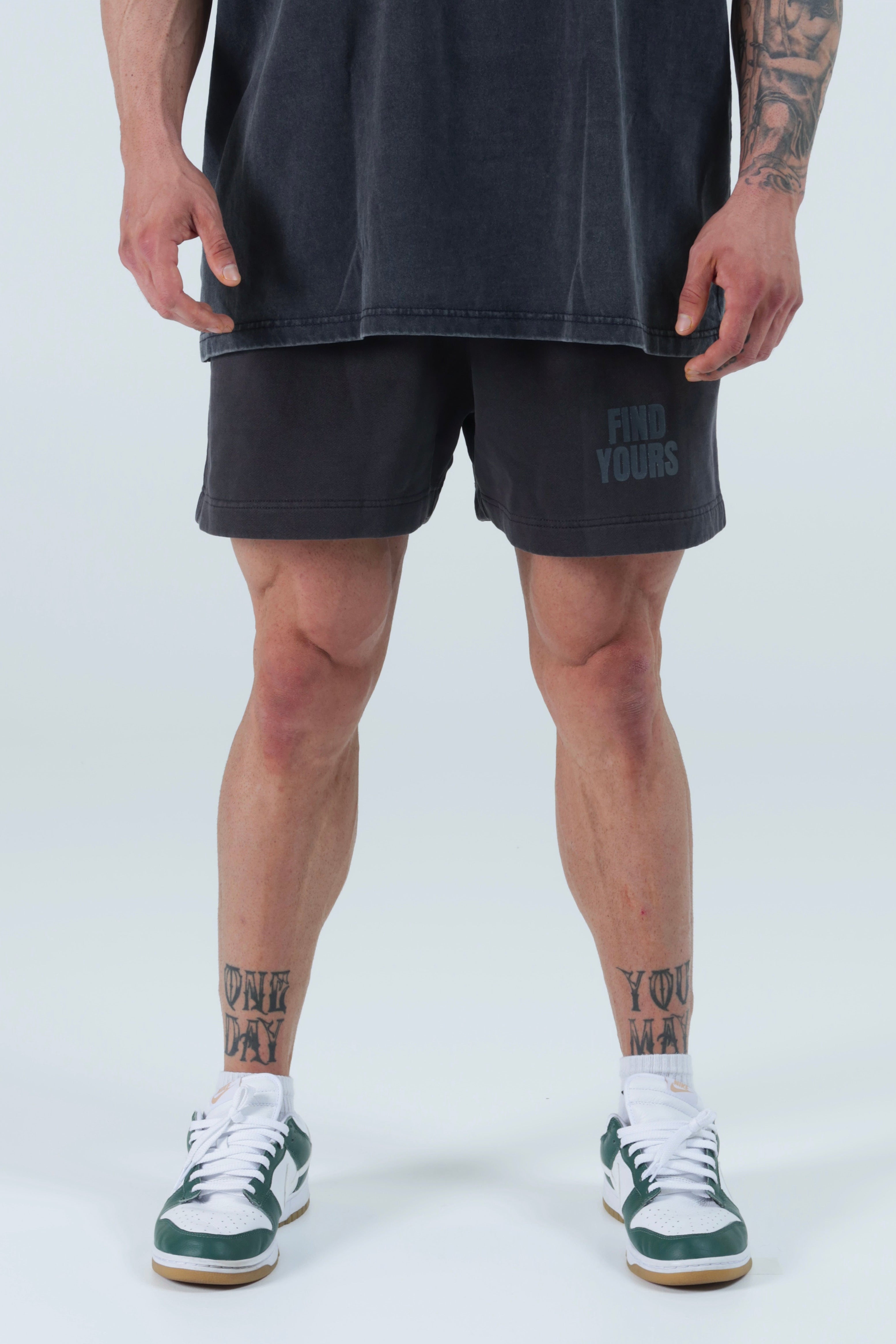 "Find Yours" Washed Black Sweatshorts
